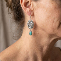 Vintage Botanical Turquoise Oval Leaf Drop Earrings