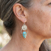 Vintage Handmade Sunburst Turquoise Drop Earrings