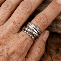 Elegant Bohemian Aztec Style Wide Band Silver Ring
