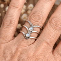 Bohemian Triple Chevron Rainbow Moonstone Silver Ring