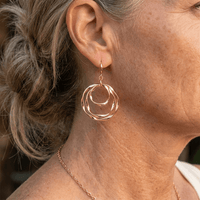 Boho Style Hammered Gold Double-Hoop Drop Earrings