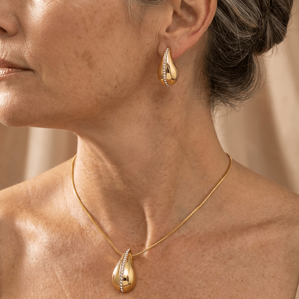 Golden Pavé Teardrop Jewelry Set