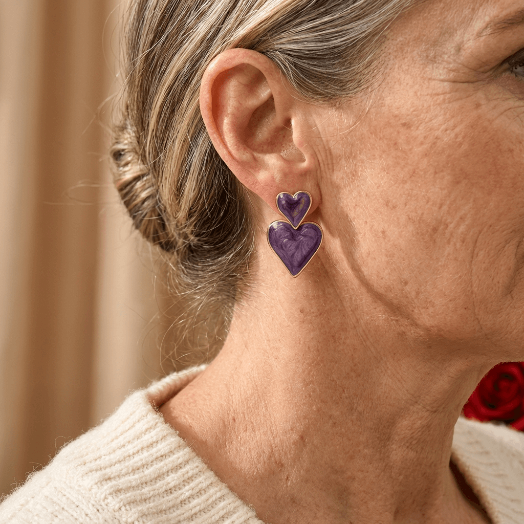 Elegant Bohemian Purple Double Heart Drop Earrings