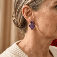 Elegant Bohemian Purple Double Heart Drop Earrings
