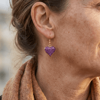 Elegant Purple Glitter Heart Dangle Earrings