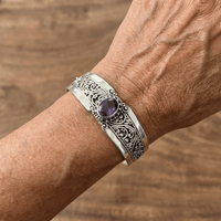 Vintage Inlaid Crystal Silver Open Bracelet