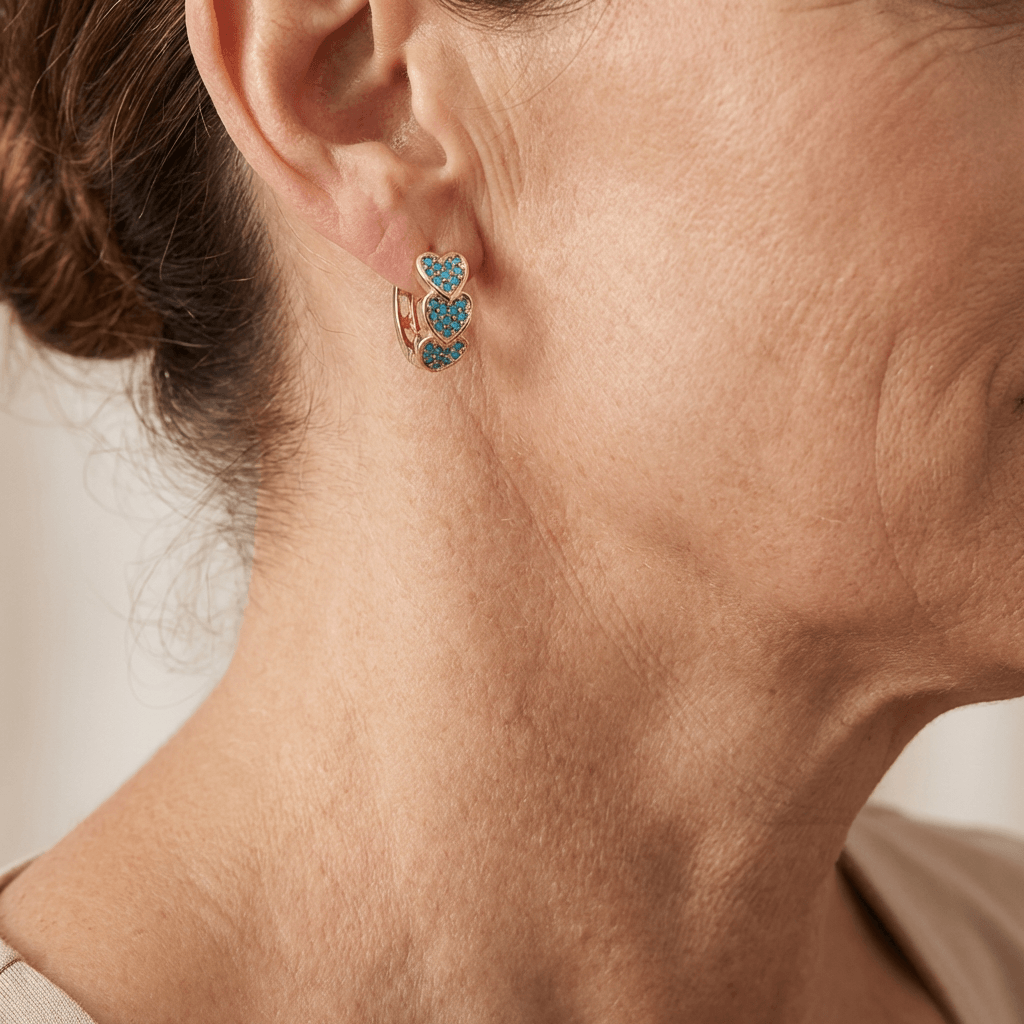 Elegant Turquoise Heart Shaped Design Hoop Earrings