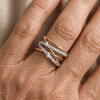 Elegant Gold and Silver Zirconia Inlaid Stacked Ring