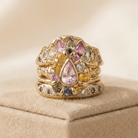 Cocktail Colorful Stones Forged Gold Ring