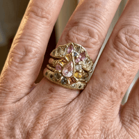 Cocktail Colorful Stones Forged Gold Ring