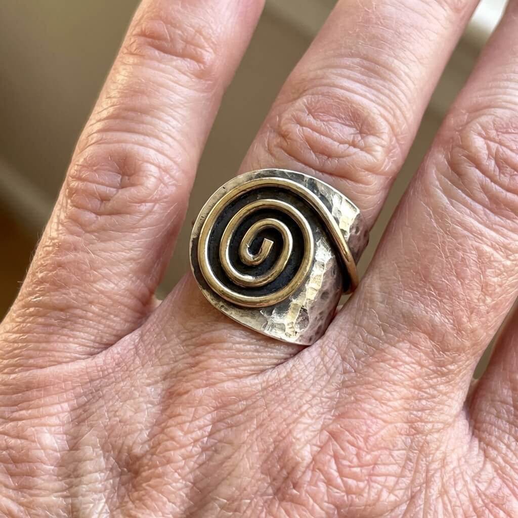 Bohemian Metal Silver & Gold Color Swirl Circular Wide Open Ring