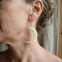 Vintage Retro Silver Plated Moon Design Drop Earrings