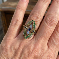 Bohemian Art Nouveau Dragon Fly Zirconia Gold Plated Ring