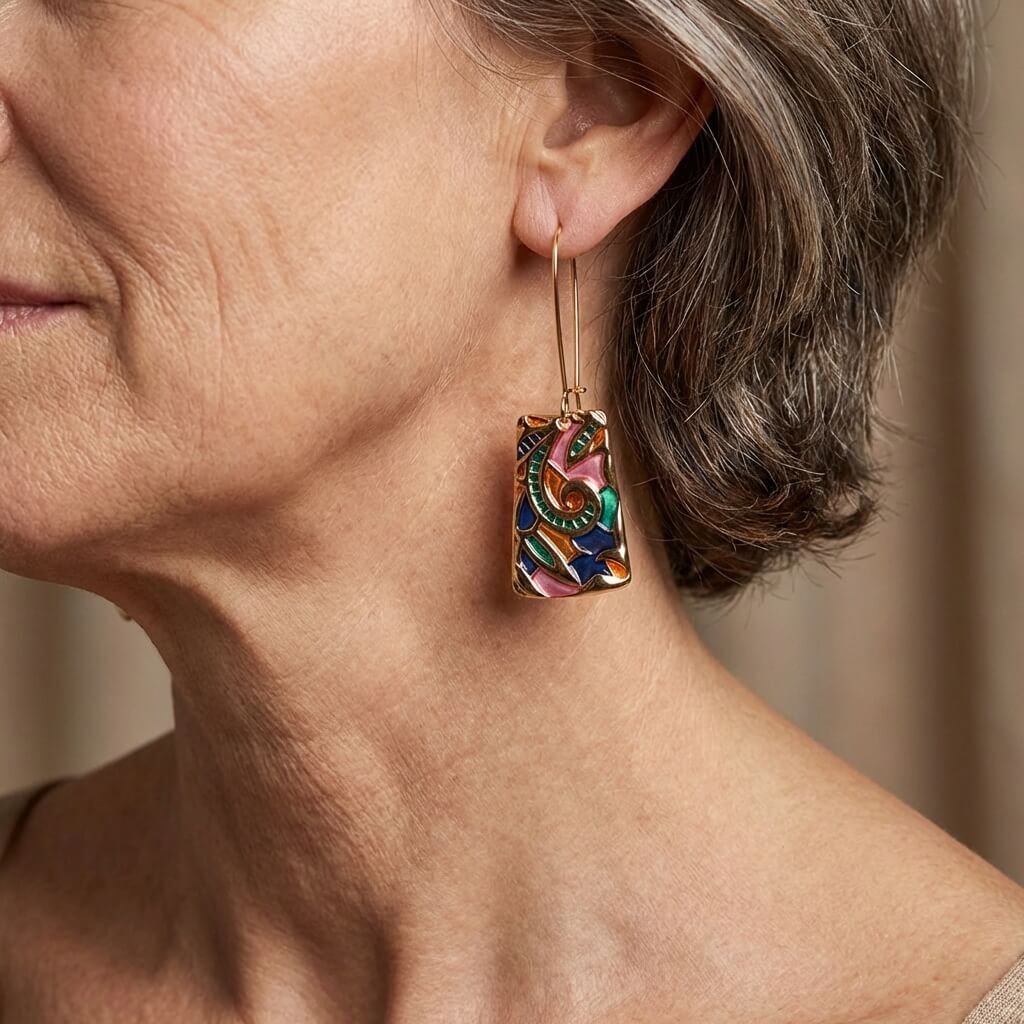 Vintage Long Colorful Enamel Drip Glaze Drop  Earrings