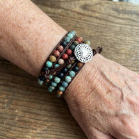 Natural Semi-Precious Gemstones "LOVE" Leather Wrap Bracelet