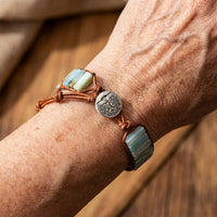 Natural Amazonite Stone & Leather Tree Of Life Bracelet