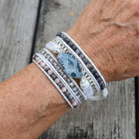 Natural Labradorite, White Jade & Druzy Wrap Bracelet