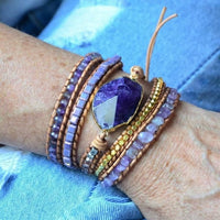 Handmade Natural Amethyst Gemstone Leather Wrap Bracelet