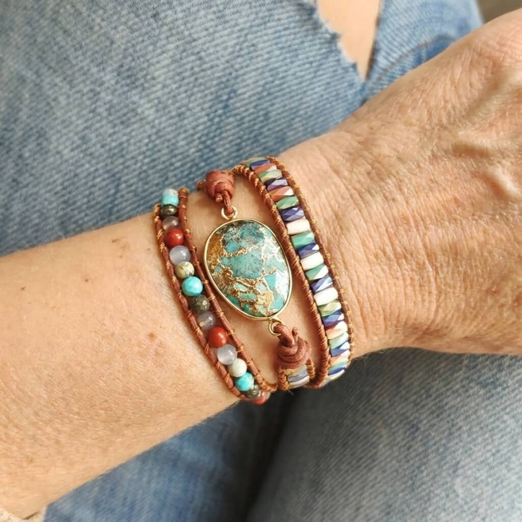 Natural Turquoise & Jasper Wrap Bracelet