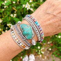 Handmade Turquoise, Jasper & Amazonite Leather Wrap Bracelet