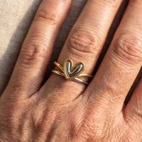 Vintage Metallic Style Two Tone Heart Rings
