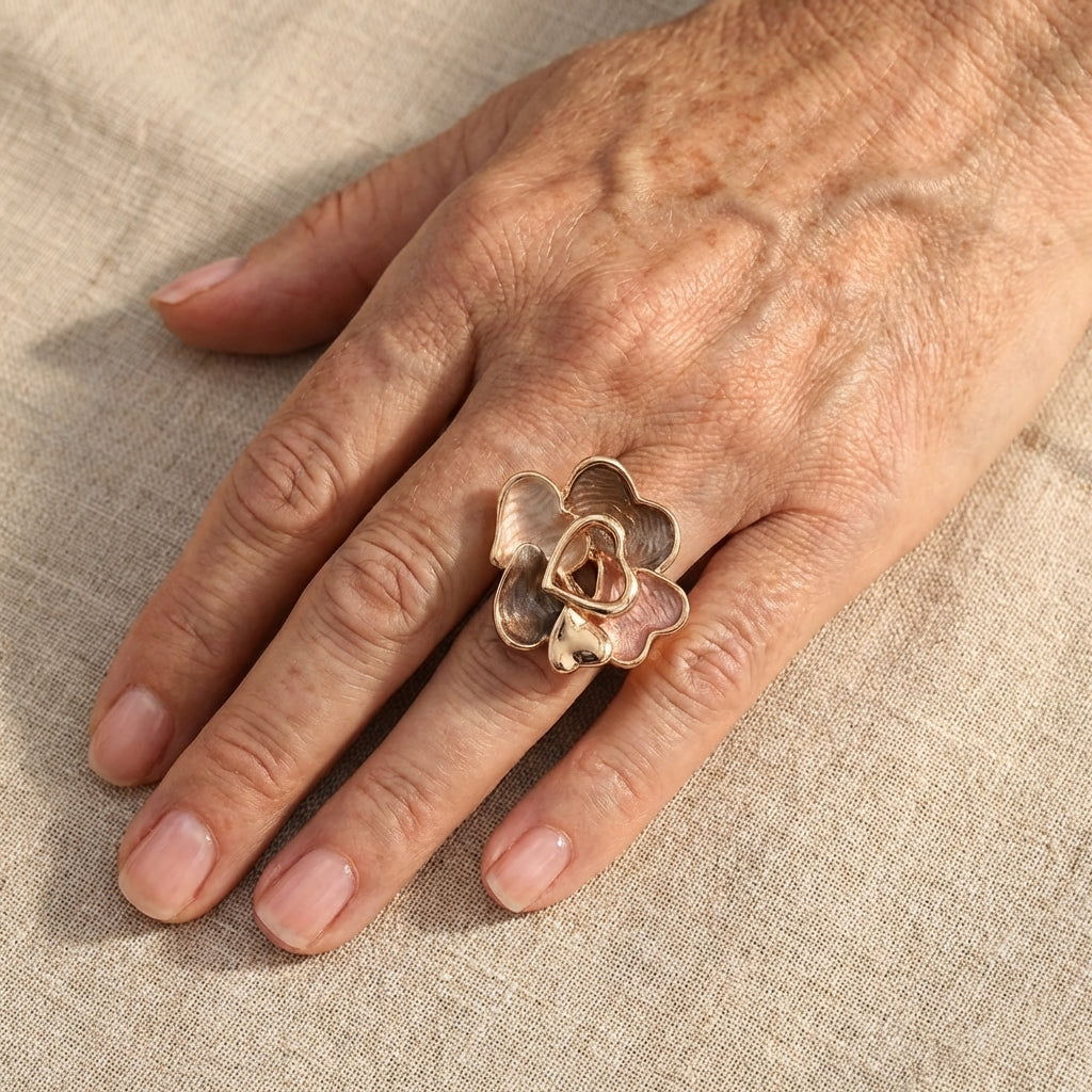 Bohemian Handmade Enamel Heart Shaped Gold Plated Rings