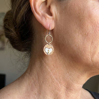 Rustic Textured Mixed Metal Circle Heart Dangle Earrings