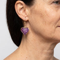 Elegant Purple Fine Glitter Drip Oil Heart Earrings