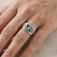 Minimalist Retro Design Geometric Blue Zirconia Ring