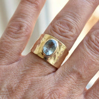 Bohemian Vintage Hammered Light Blue Zircon Ring