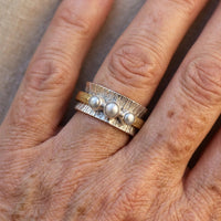 Bohemian Two Tone Round Pearls Rings