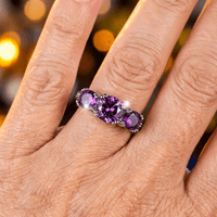 Vintage Style Three Stone Purple Round Zirconia Ring