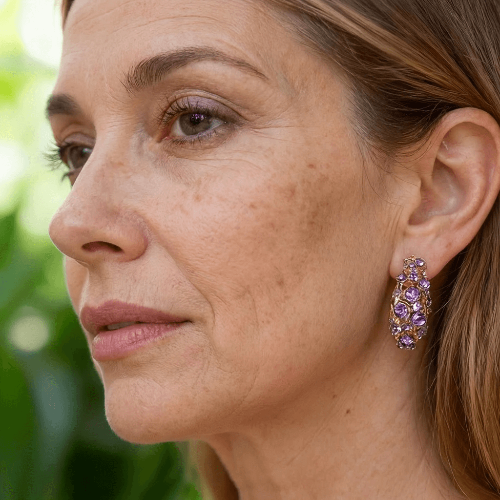 Elegant Purple Crystal Zirconia Gold Plated Hoop Earrings