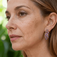 Elegant Purple Crystal Zirconia Gold Plated Hoop Earrings