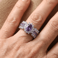 Vintage Boho Silver Purple Oval Zirconia Stone Rings