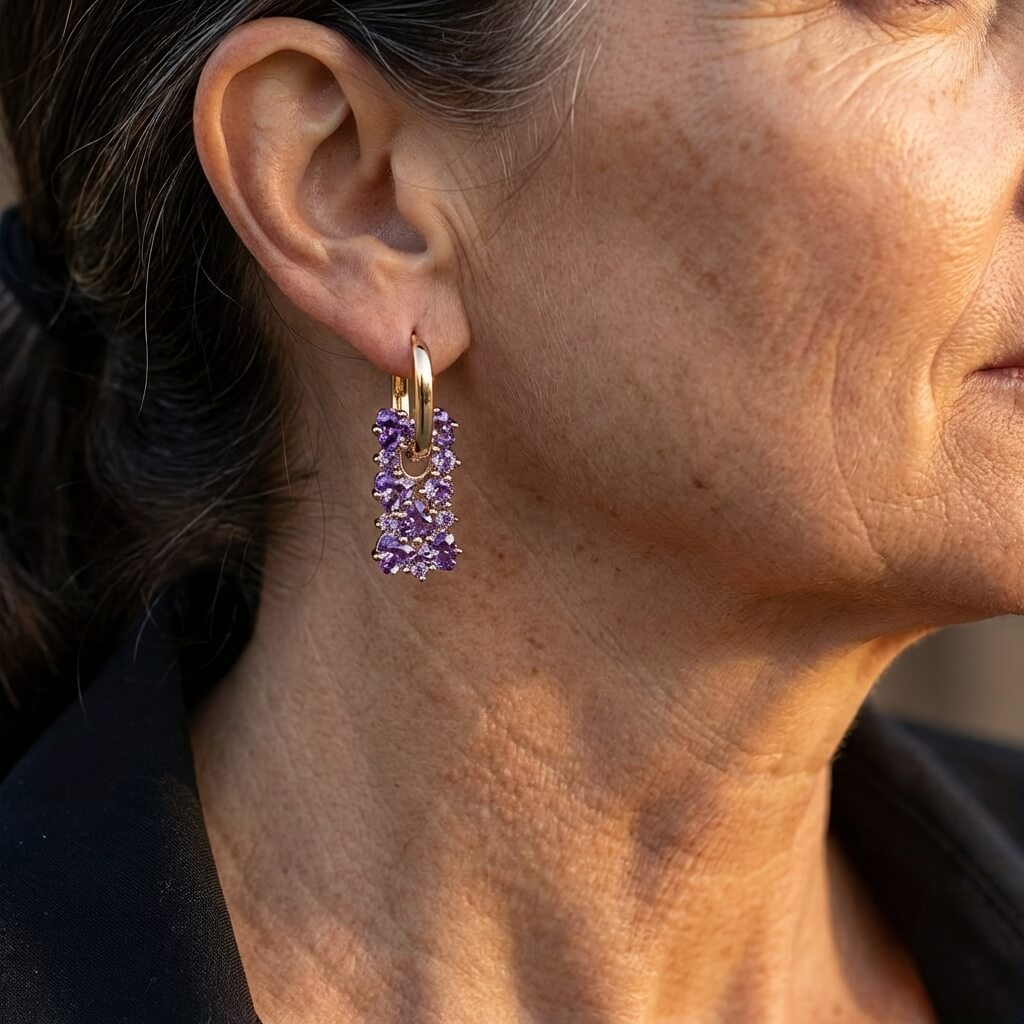 Elegant Purple Zirconia Gold Plated Dangle Earrings
