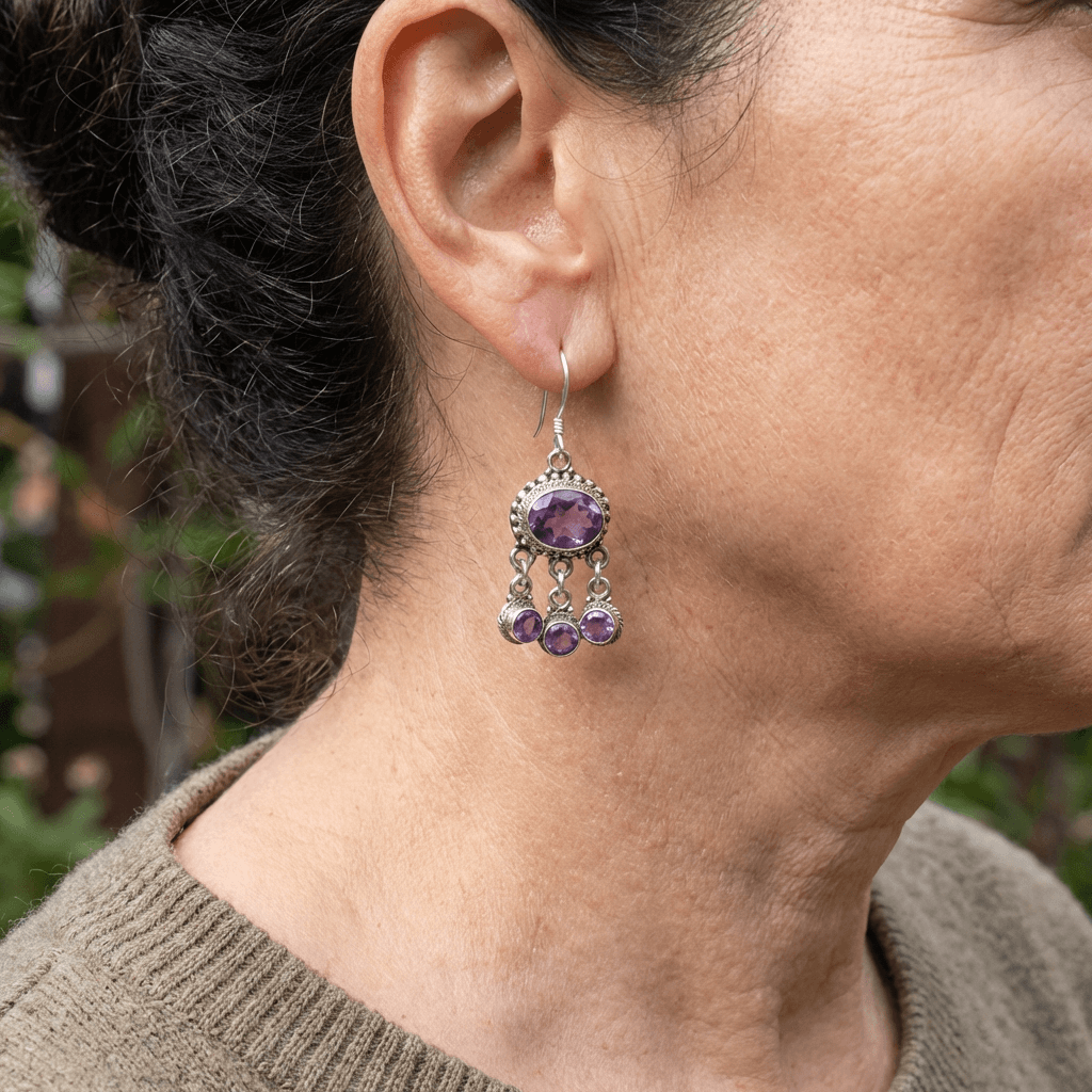 Vintage European Style Purple Zirconia Crystal Inlay Earrings
