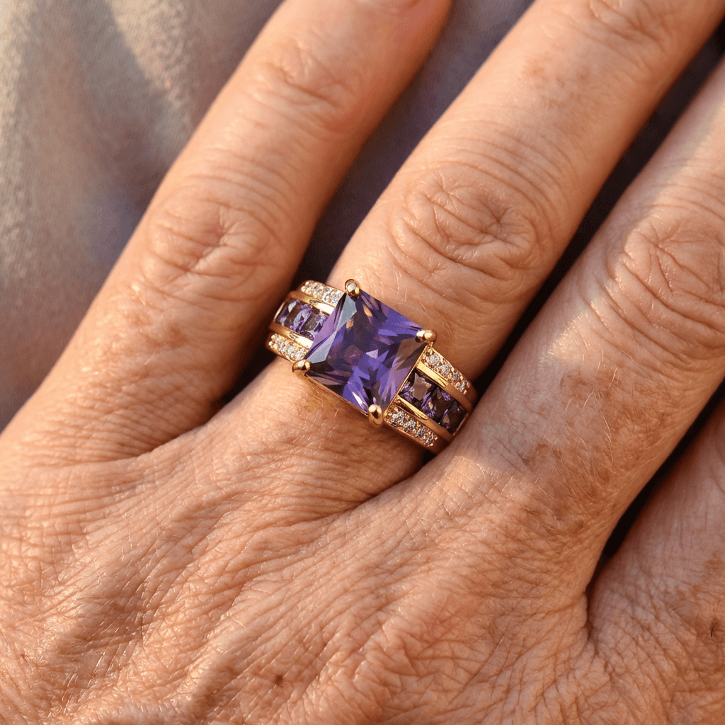 Elegant Vintage Style Rectangular Purple Zirconia Ring