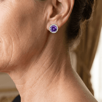 Retro Style Round Cubic Purple Zirconia Stud Earrings