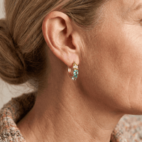 French Style Blue Green Zirconia Circular Earrings