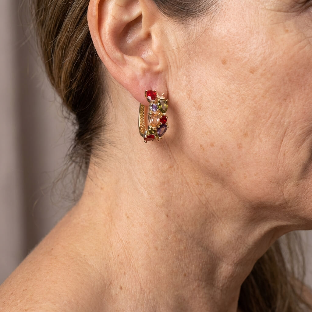 Elegant Multi Colored Zirconia Teardrop Shape Earrings