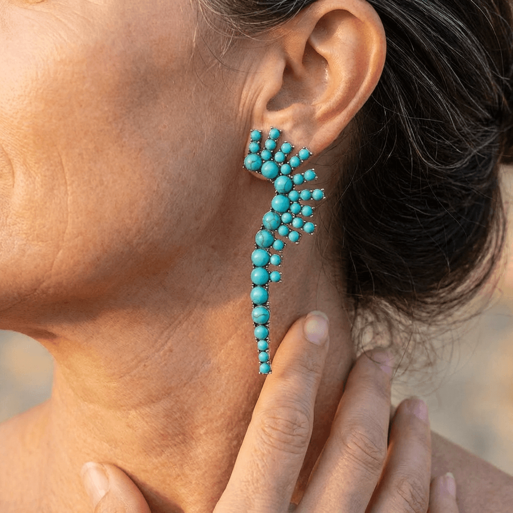 Classic Boho Western Style Turquoise Cluster Dangle Earrings