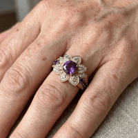 Elegant Gold Floral Purple Crystal Ring