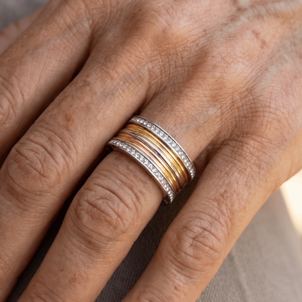 Vintage Two Tone Crystal Gold & Silver Ring