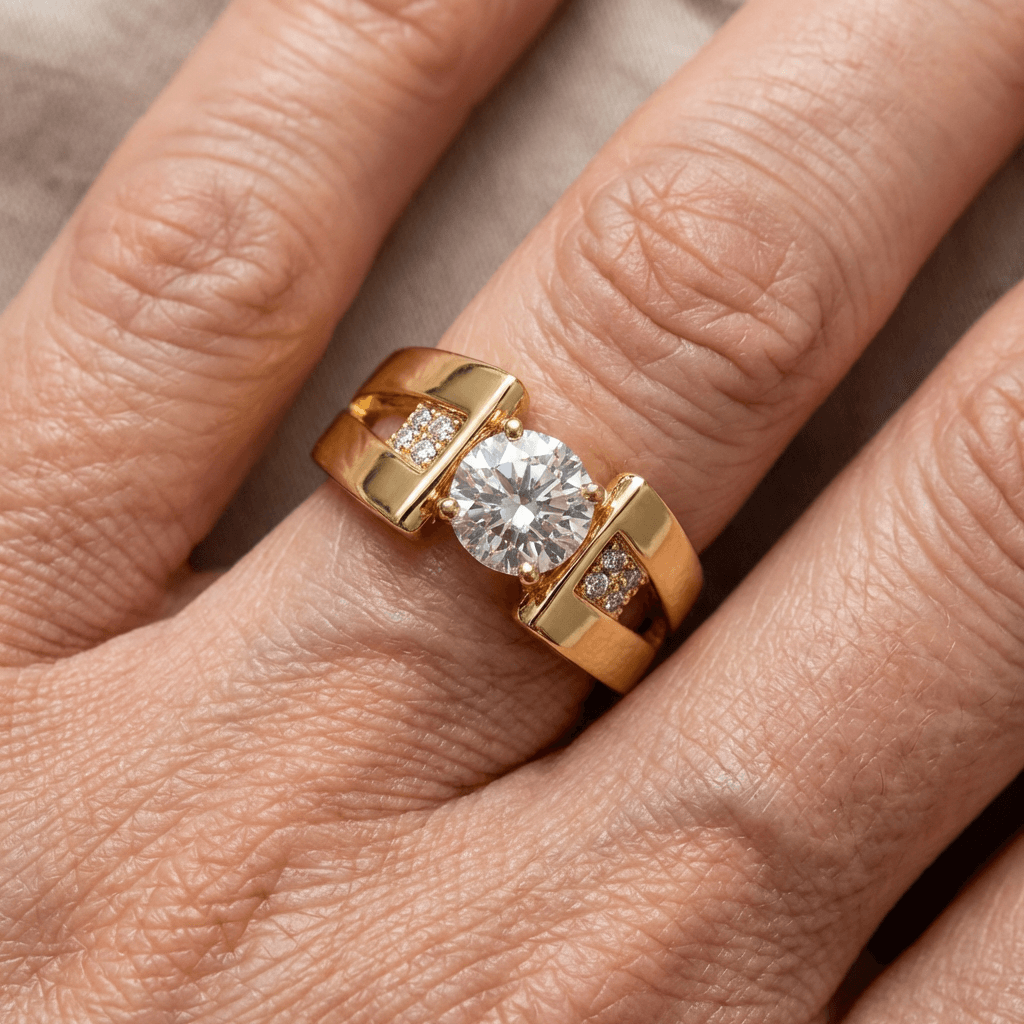 Elegant Gold Plated Modern Solitaire Zirconia Crystal Ring