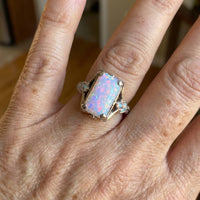 Vintage Boho Silver Plated Rectangular Opal Ring