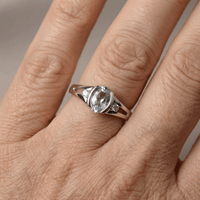 Elegant Silver Plated Oval Light Blue Stone Ring