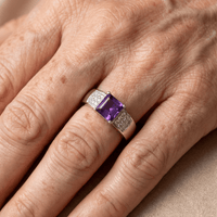 Retro Style Silver Square Purple Zirconia Crystal Ring