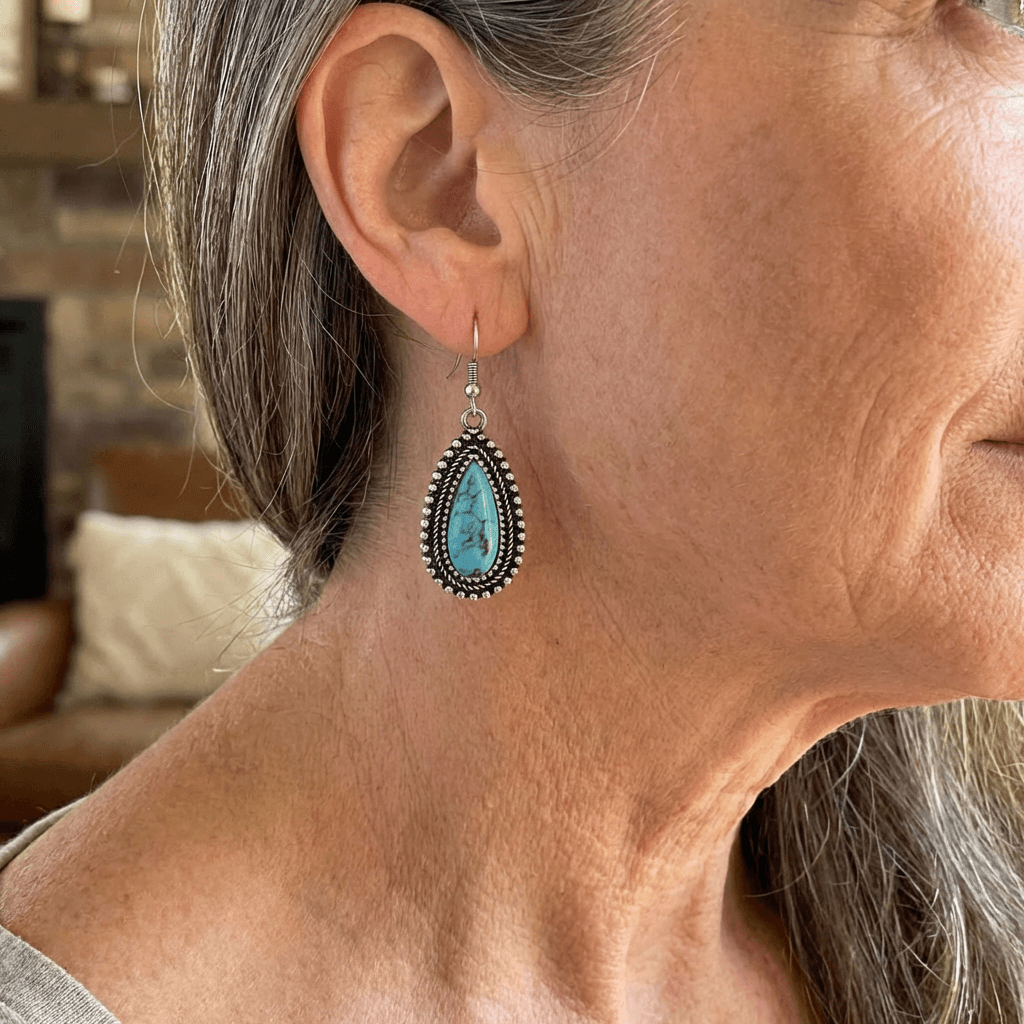 Vintage Retro Turquoise Inlaid Earrings