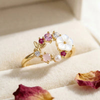 Elegant Flower Faux Pearl Micro Inlaid Zirconia Butterfly Ring
